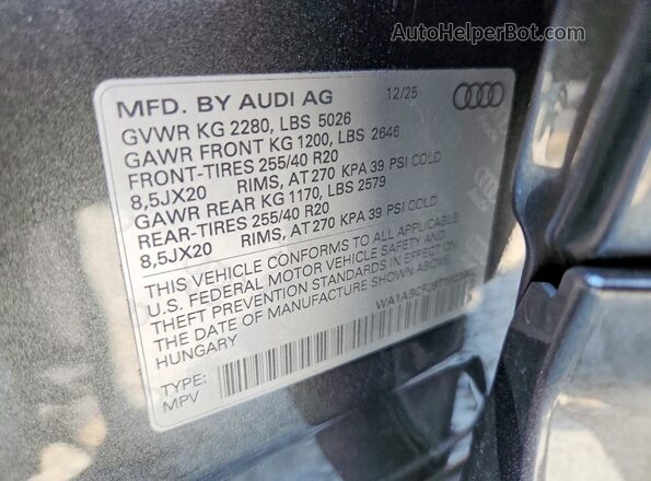 WA1ABCFJ9T1023902 2026 AUDI Q3 Gray Widok wnętrza 360 stopni