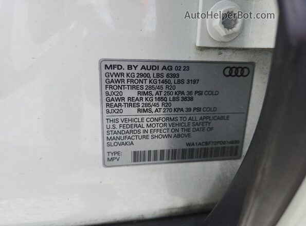 WA1ACBF72PD014930 2023 AUDI Q7 White VIN sticker view