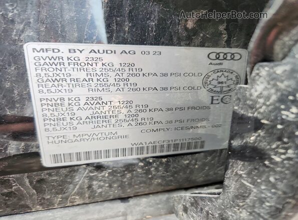 WA1AECF31P1117500 2023 AUDI Q3 Black Սալոնի 360 աստիճան տեսք