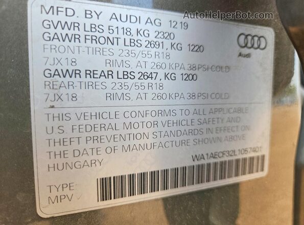 WA1AECF32L1057401 2020 AUDI Q3 Gray Շարժիչի բաժամունքի տեսք