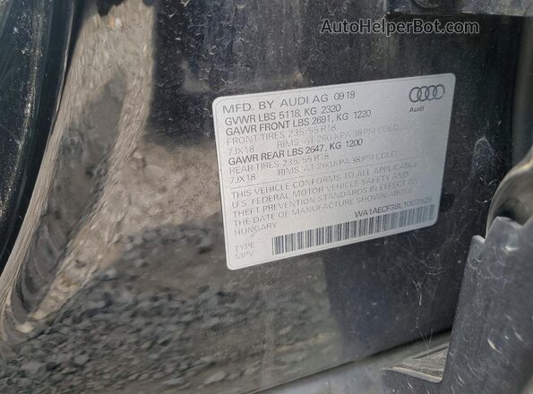 WA1AECF38L1007926 2020 AUDI Q3 Black VIN კოდის სტიკერის ხედი
