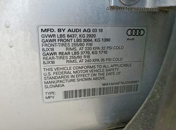 WA1AHAF70JD035861 2018 AUDI Q7 Silver 360 interior view