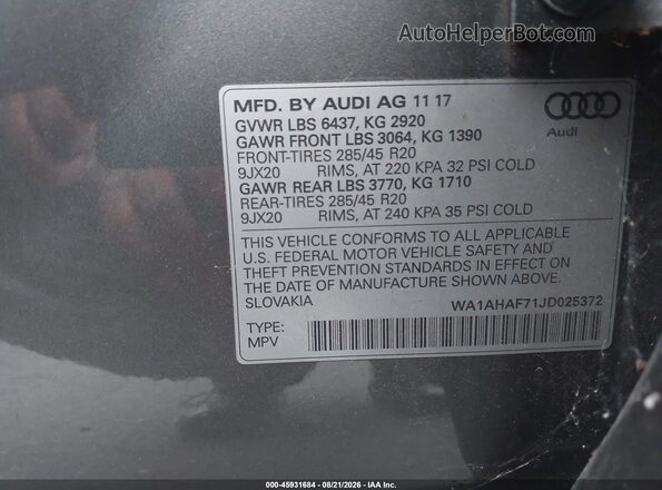 WA1AHAF71JD025372 2018 AUDI Q7 Gray Engine compartment view