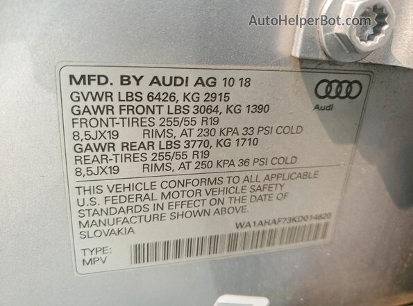 WA1AHAF73KD014620 2019 AUDI Q7 Silver Widok wnętrza 360 stopni