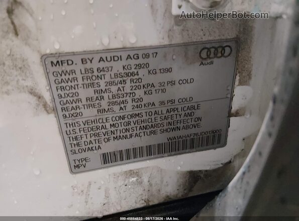 WA1AHAF76JD013900 2018 AUDI Q7 White Engine compartment view
