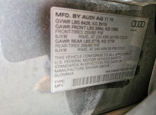 WA1AHAF76KD021528 2019 AUDI Q7 Серый Панорамный вид салона 360°