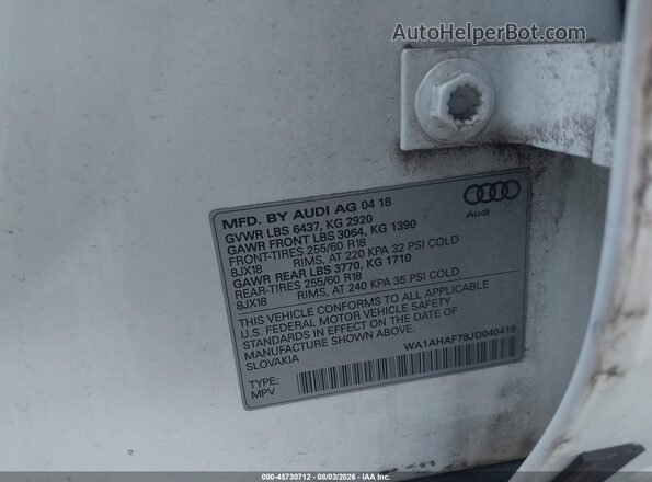 WA1AHAF78JD040418 2018 AUDI Q7 White Widok komory silnika