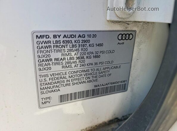 WA1AJAF75MD016361 2021 AUDI Q7 White 