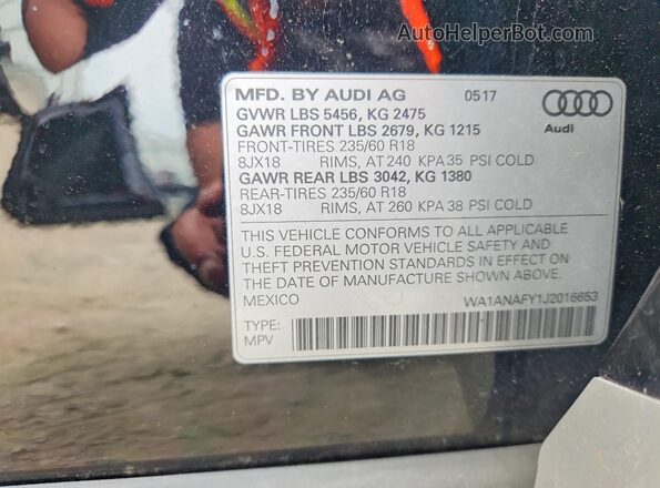 WA1ANAFY1J2016653 2018 AUDI Q5 Black VIN կոդի պիտակի տեսք