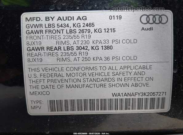 WA1ANAFY3K2057271 2019 AUDI Q5 Navy Вид підкапотного простору