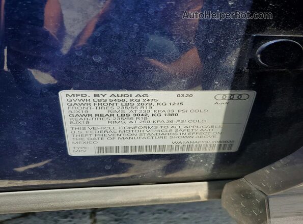 WA1ANAFY3L2083838 2020 AUDI Q5 Синий Вид подкапотного пространства