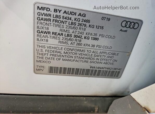 WA1ANAFY4K2136142 2019 AUDI Q5 White Սալոնի 360 աստիճան տեսք