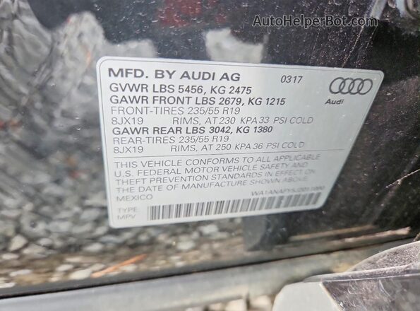 WA1ANAFY5J2011990 2018 AUDI Q5 Угольный Вид наклейки с VIN-кодом