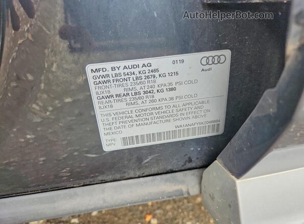 WA1ANAFY5K2048684 2019 AUDI Q5 Черный Вид наклейки с VIN-кодом