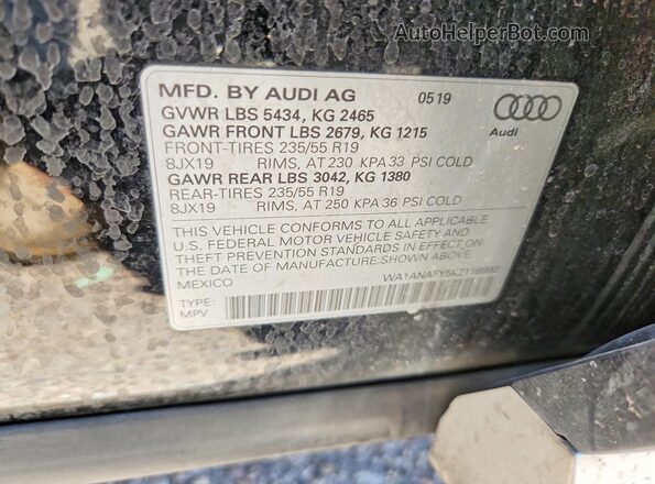 WA1ANAFY5K2118992 2019 AUDI Q5 Black Вид наклейки з VIN-кодом