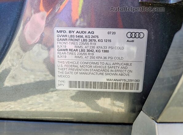 WA1ANAFY5L2091083 2020 AUDI Q5 Серый Вид наклейки с VIN-кодом