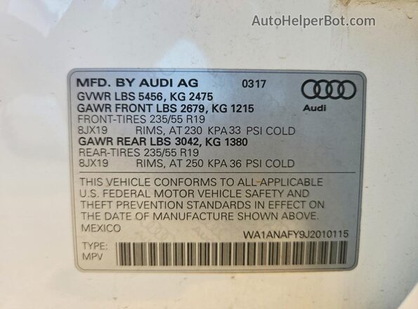 WA1ANAFY9J2010115 2018 AUDI Q5 White Вид підкапотного простору