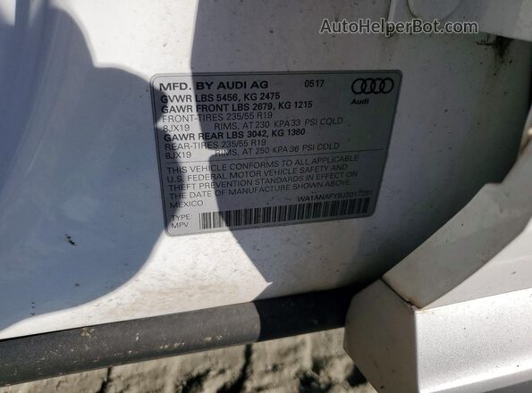 WA1ANAFY9J2017291 2018 AUDI Q5 White VIN კოდის სტიკერის ხედი