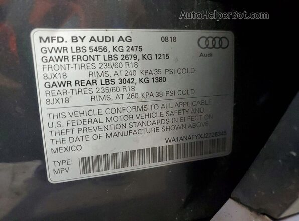 WA1ANAFYXJ2226345 2018 AUDI Q5 Gray Vista de la etiqueta del VIN