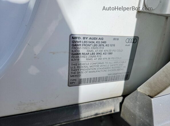 WA1ANAFYXK2118177 2019 AUDI Q5 White VIN sticker view