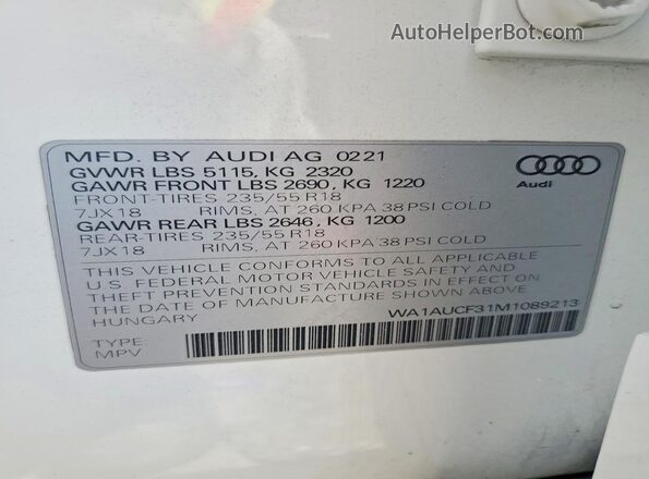 WA1AUCF31M1089213 2021 AUDI Q3 Белый Вид подкапотного пространства