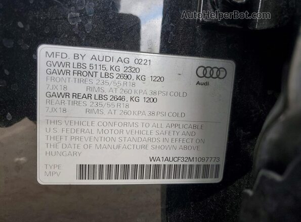 WA1AUCF32M1097773 2021 AUDI Q3 Black VIN կոդի պիտակի տեսք
