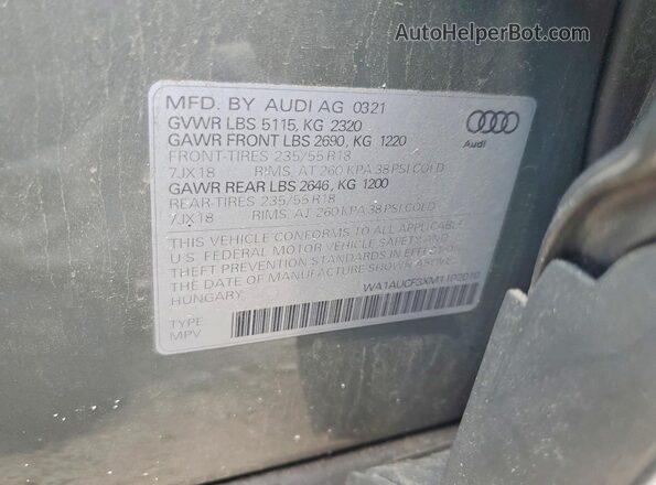 WA1AUCF3XM1102010 2021 AUDI Q3 Gray Widok naklejki z numerem VIN