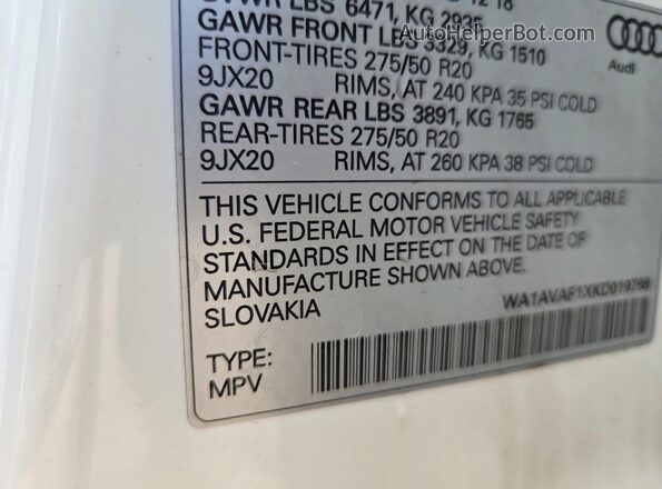 WA1AVAF1XKD019768 2019 AUDI Q8 White Շարժիչի բաժամունքի տեսք