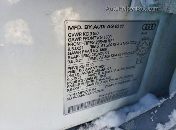WA1AWAF71LD008547 2020 AUDI SQ7 White VIN sticker view