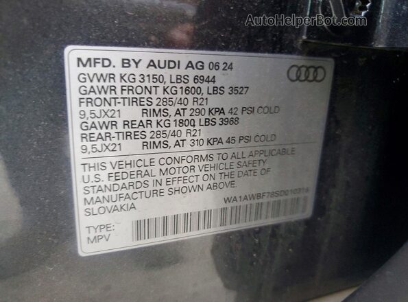 WA1AWBF78SD010316 2025 AUDI SQ7 Gray VIN sticker view