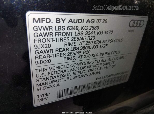 WA1AXAF72MD000407 2021 AUDI Q7 Черный Вид подкапотного пространства