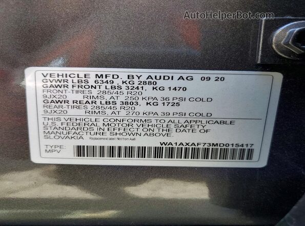 WA1AXAF73MD015417 2021 AUDI Q7 Charcoal VIN sticker view