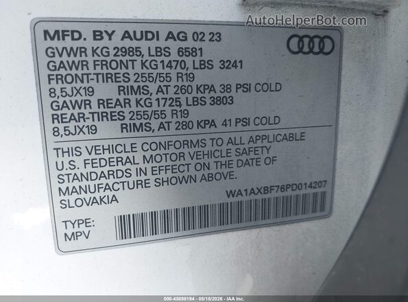 WA1AXBF76PD014207 2023 AUDI Q7 White Engine compartment view