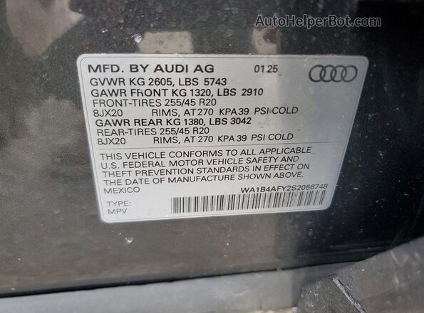 WA1B4AFY2S2056748 2025 AUDI SQ5 Gray Widok naklejki z numerem VIN