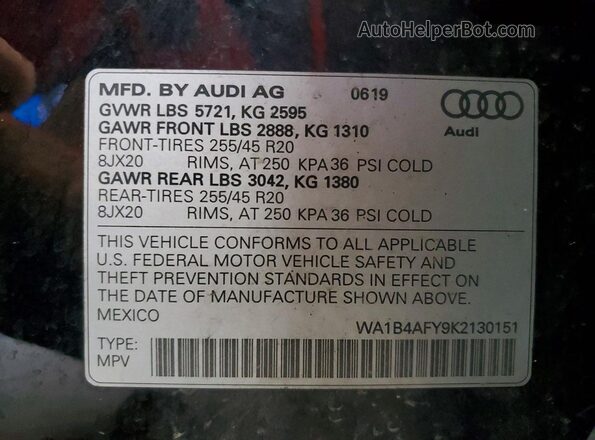 WA1B4AFY9K2130151 2019 AUDI SQ5 Black 