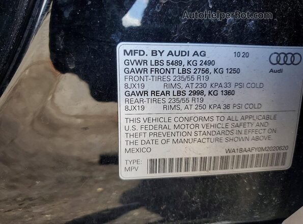 WA1BAAFY0M2020620 2021 AUDI Q5 Black Вид наклейки з VIN-кодом