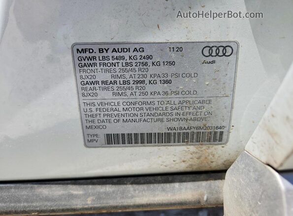 WA1BAAFY6M2031640 2021 AUDI Q5 White Շարժիչի բաժամունքի տեսք