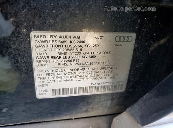 WA1BAAFY6M2105672 2021 AUDI Q5 Black VIN კოდის სტიკერის ხედი