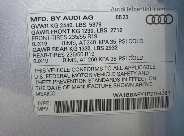 WA1BBAFY1P2154361 2023 AUDI Q5 Silver Вид підкапотного простору