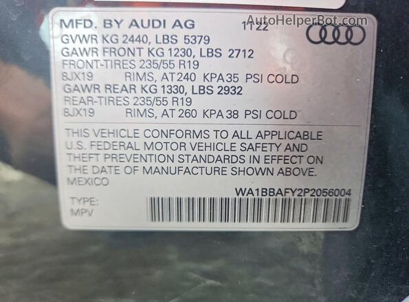 WA1BBAFY2P2056004 2023 AUDI Q5 Charcoal Widok wnętrza 360 stopni