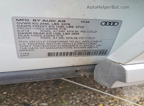 WA1BBAFY4S2032974 2025 AUDI Q5 White Vista interior de 360 grados