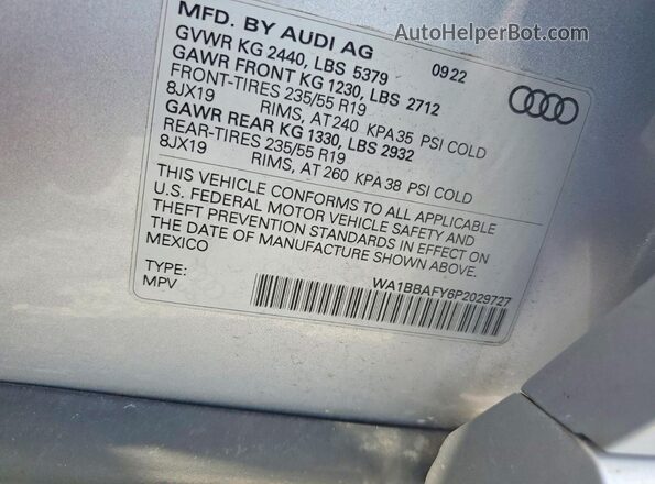 WA1BBAFY6P2029727 2023 AUDI Q5 Silver VIN sticker view