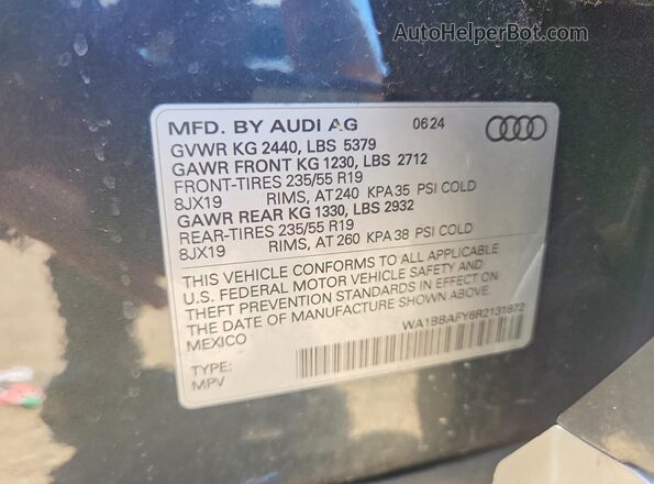 WA1BBAFY6R2131872 2024 AUDI Q5 Gray Вид наклейки з VIN-кодом