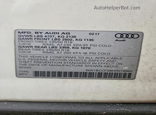 WA1BCCFS6HR016960 2017 AUDI Q3 White სალონის 360-გრადუსიანი ხედი
