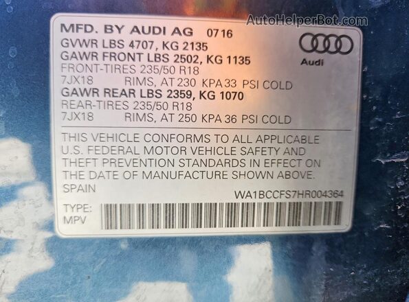 WA1BCCFS7HR004364 2017 AUDI Q3 Blue სალონის 360-გრადუსიანი ხედი