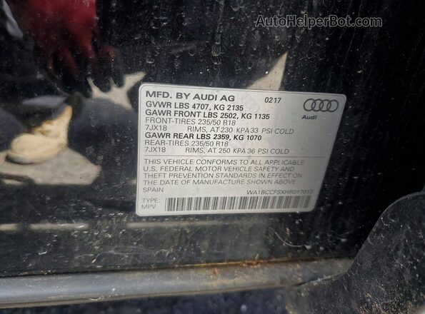 WA1BCCFSXHR017013 2017 AUDI Q3 Black Widok naklejki z numerem VIN