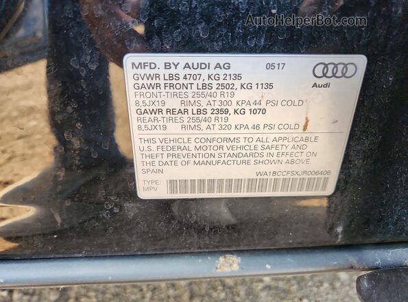 WA1BCCFSXJR006406 2018 AUDI Q3 Black Widok naklejki z numerem VIN