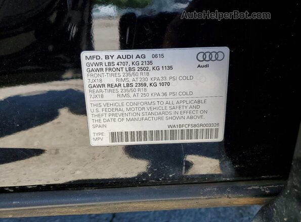 WA1BFCFS8GR003326 2016 AUDI Q3 Black VIN կոդի պիտակի տեսք
