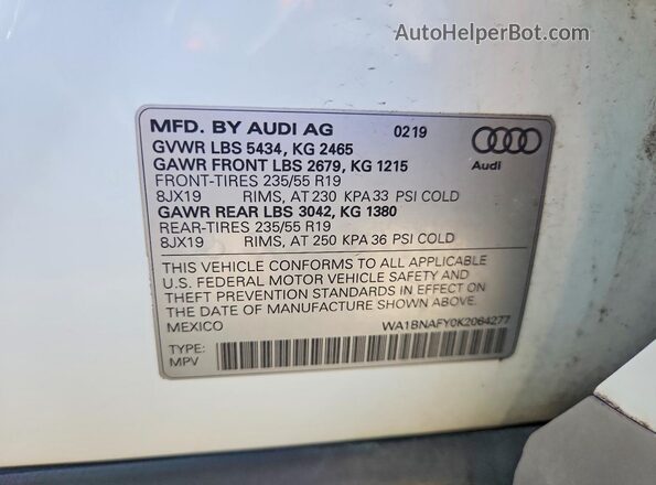 WA1BNAFY0K2064277 2019 AUDI Q5 White Vista del compartimento del motor