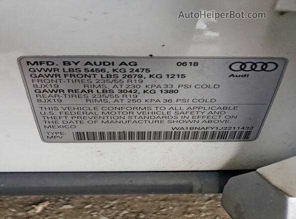 WA1BNAFY1J2211432 2018 AUDI Q5 Белый Вид подкапотного пространства
